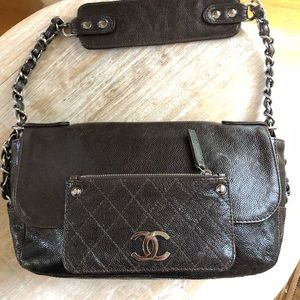 Vintage Chanel brown caviar leather bag .